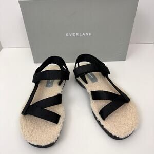 Everlane Womens The Renew Teddy Sport Sandal Size 5 Faux Fur Strappy Black